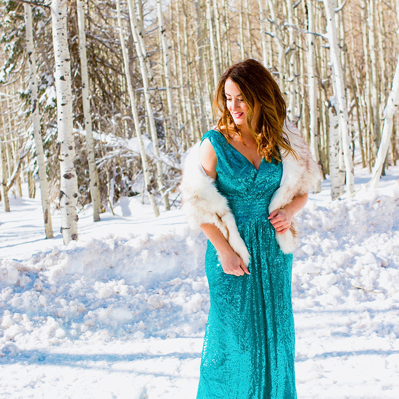 Bye Bye 2019, Hello 2020! Sequin dress, faux fur shawl, snow photo